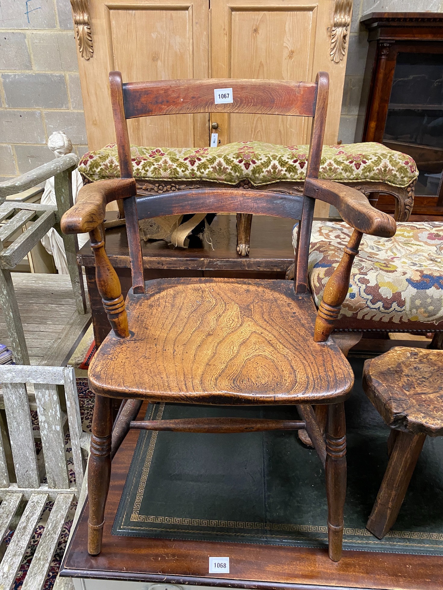A Victorian elm, ash and beech Windsor elbow chair